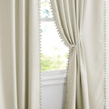 RYB HOME Bedroom Curtains 84 Inches Long Kids Curtains Blackout Window Drapes with Pom Pom Balls Lights & Heat Blocking Drapes for Girls Boys Kitchen Farmhouse, Beige, W52 x L84, Set of 2