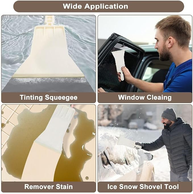 Abnaok Tools Long Handle Auto Bulldozer Squeegee for Window Tint Film Installing Car Vinyl Wraps Window and Glass Cleaning (White)
