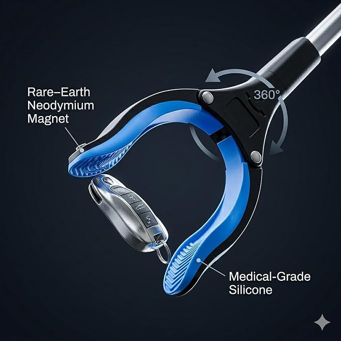 Grabber Reacher Tool - 32” Extra Long Foldable Gripper and Reaching Tool - Heavy Duty Pick Up Stick Grabbers for Seniors, Trash, Surgery Recovery Must Haves Gifts (Black Blue)