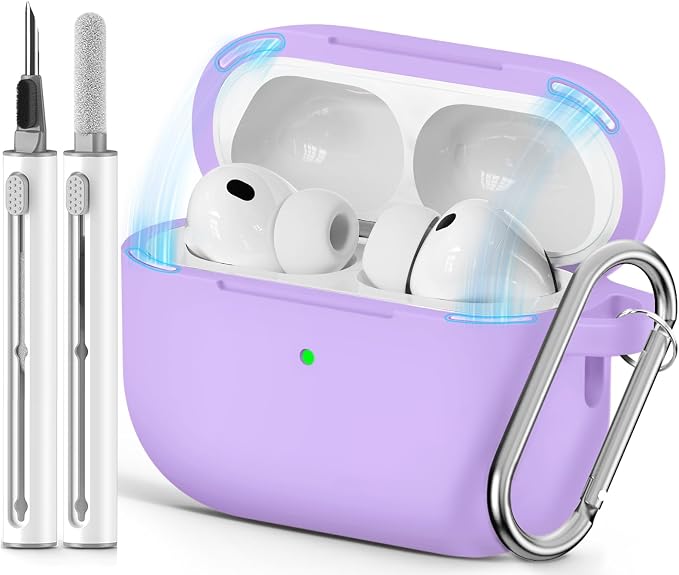 Ljusmicker for AirPods Pro 3 Case 2025 with Cleaner Kit,Magnetic Purple | Soft Silicone Protective Cover for Apple AirPod Pro 3rd Generation Case with Keychain for Women Men,Shockproof,Magnetic