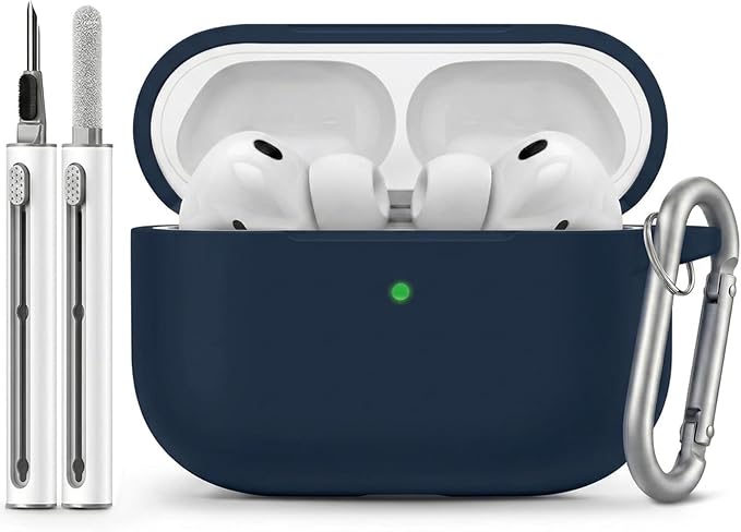 Full-Coverage dustproof Design for AirPods Pro 3 Case Cover with Cleaner Kit, Soft Silicone Cover for AirPods Pro 3rd Generation Comes with Keychain,Suitable for 3rd Generation Midnight Blue