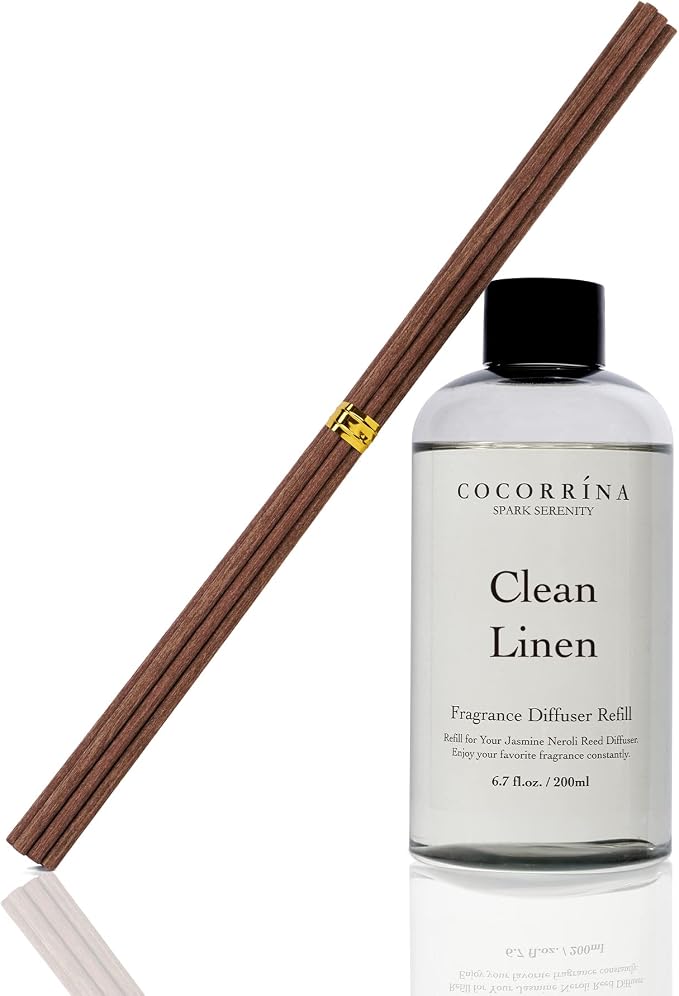 Clean Linen Scented Reed Diffuser Oil with 8 Sticks Fragrance for Bedroom, Bathroom, Oil Diffuser, Home Décor, 6.7 fl oz. (200 ml)