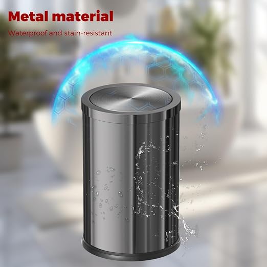 Stainless Steel Trash can,Bathroom Trash can with lid，Small Trash Can with Flipping Lid, 9 L,Garbage cans for Kitchen，Living Room. Metallic Gold (Gun Gery)