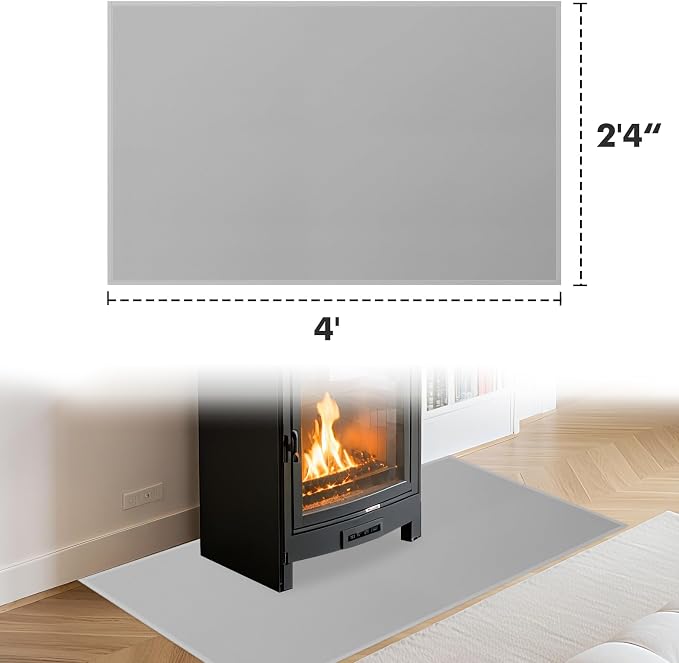 Hearth Rugs for Fireplaces Fire Resistant, 4' x 2'4" x 0.04'', Grey | 1800°F fireplace mat, fiberglass fireplace rugs fireproof protect floors carpets from sparks embers, easy to clean, versatile