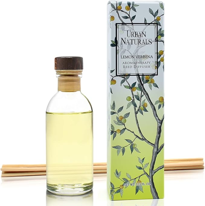 Reed Diffuser Set, Lemon Verbena - Bathroom Shelf Décor | Reed Sticks, Tart, Citrus with fruity notes of Bergamot & Greens, A Cheerful Gift Idea, Made in the USA