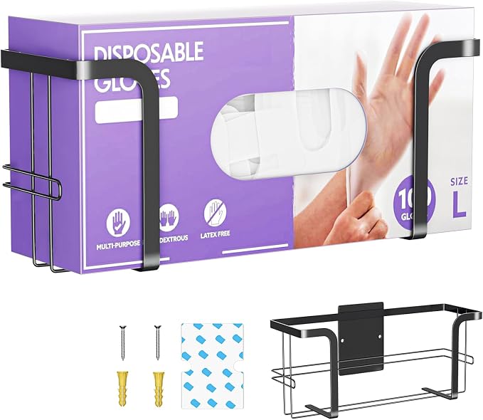 Glove Box Holder for Wall Mount, Glove Dispenser | Rubber Glove Holder, Medical Gloves Organizer Storage, Tissue Box Holder, Disposable Latex Glove Box Rack for Lab, Kitchen