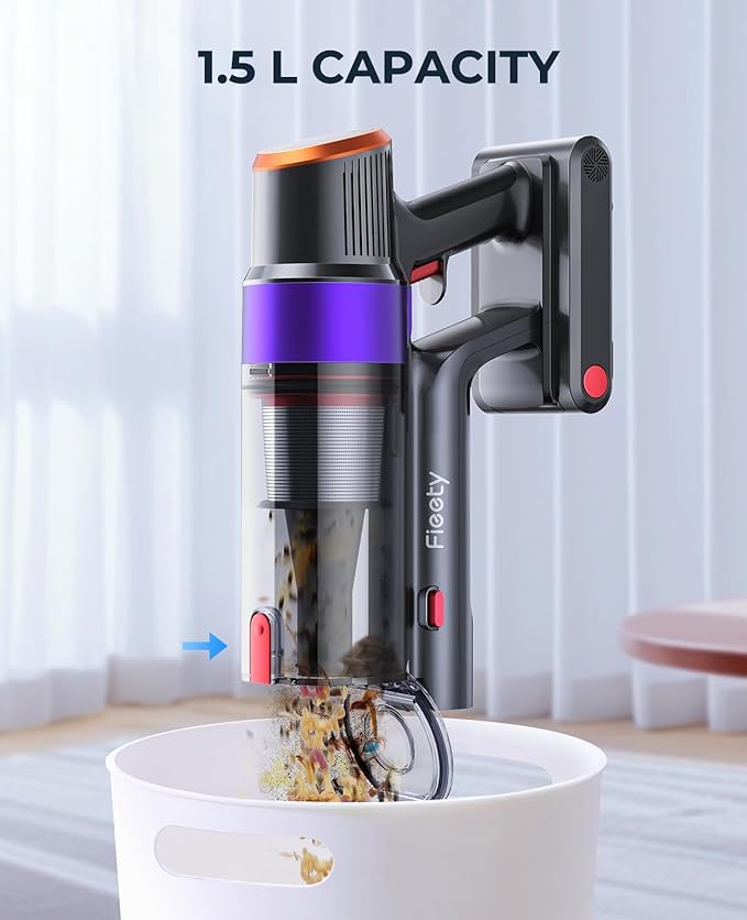 Fieety Cordless Vacuum Cleaner, 550W 45KPA Cordless Stick Vacuum Cleaner with 60Mins Rechargeable Battery, LED Touch Display, Handheld Vacuum Cleaners for Home/Pet Hair/Carpets/Floors