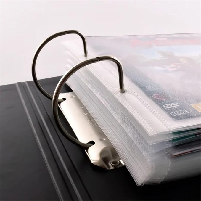 Tarifold Double DVD Binder Sleeves with Closing Flap, 2-Ring Holes, 50 Pack | Holds 2 DVD's, cover art & booklet, felt insert, reinforced 2-ring binder holes, polypropylene, saves up to 70% storage space