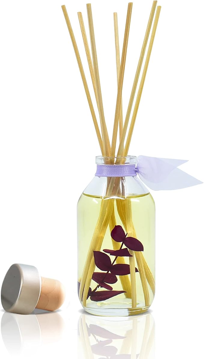 Reed Diffuser Set - DE-Stress Lavender Eucalyptus Scented Oil Diffuser | Home Fragrance Reed Diffuser for Bedroom, Bathroom Shelf Décor, with Real Botanicals in the Bottle - Made in the USA