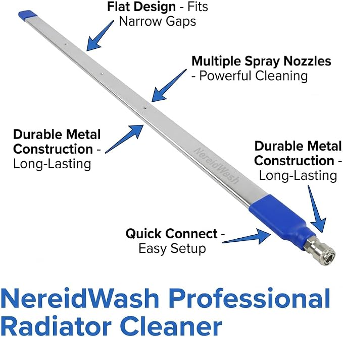 Car Radiator Cleaning Wand, Dual-Use 24‘’ Water&Air Flush Cleaning Tool Max 4500PSI Pressure Washer Wands For Car Truck RV Radiator Gutter, Jetter Nozzle Flat Wand With Angles Coupler