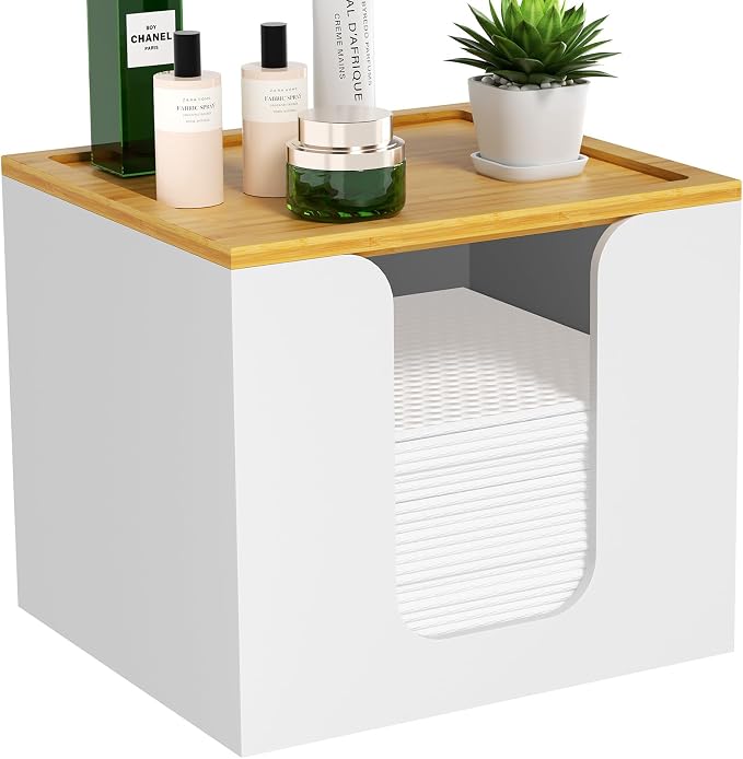 VITVITI Disposable Face Towel Holder for Clean Skin Club, Acrylic Box White | XL Face Towels Holder Container, Facial Towel Storage with Bamboo Lid, for Bathroom, Vanity Makeup