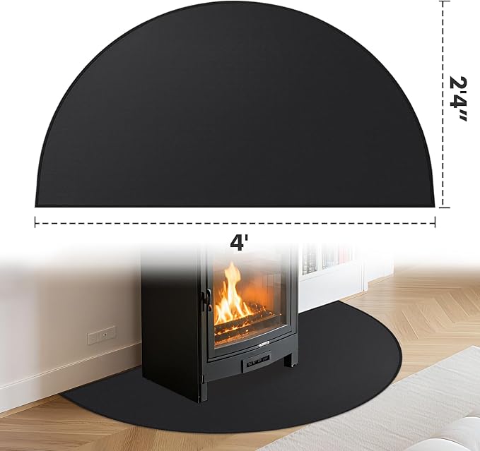 TOHONFOO Fireplace Mat for Home Protection, 4' x 2'4" x 0.04'', Black | 1800°F fireplace rugs fireproof, fiberglass hearth rugs for fireplaces fire resistant protect against embers, easy to clean