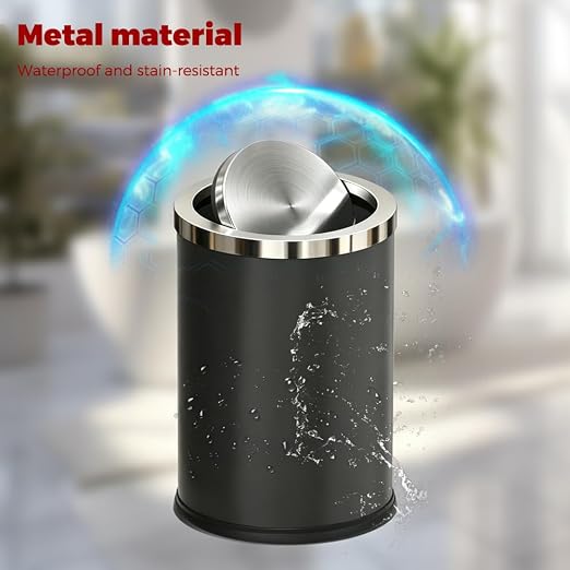 7L/1.8Gal Stainless Steel Trash can,Bathroom Trash can with lid,Small Trash Can with Flipping Lid, Mini Garbage cans for Kitchen，Living Room. Metallic Gold (7L-Black)