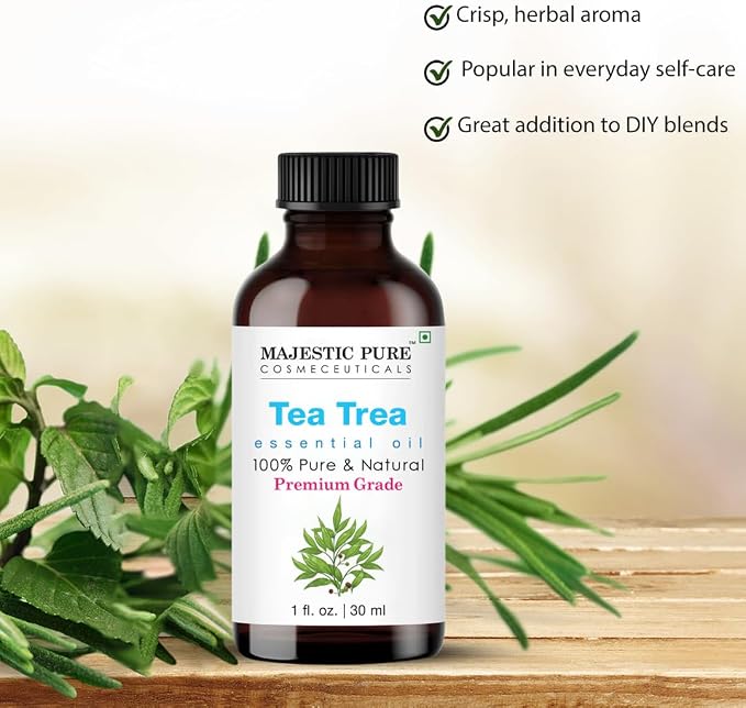Majestic Pure Tea Tree Essential Oil for Diffuser - 1 Fl Oz | 100% Natural Essentials Oils for Aromatherapy, Massage, Steam inhalation, Air Freshing, Soap and Candle Making