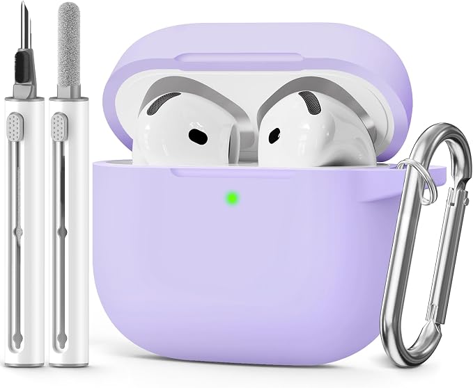 for AirPods 4 Case 2024 with Cleaner Kit & Keychain-Purple | Silicone Protective Cover for Apple AirPods 4th Generation Case,for Women Men,One-Piece Design,Shockproof,Dust Proof