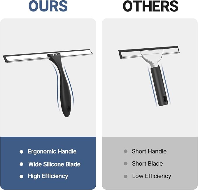 AmazerBath Squeegee for Shower Glass Door, Shower Squeegee for Glass Doors - All-Purpose Squeegee with Hook for Shower Doors, Windows, Mirrors, Tiles and Car Glass, 12 Inches