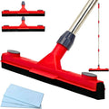 Floor Squeegee with 2 Replaceable Heads and Extendable 62" Long Handle | Double the Lifespan, 17" EVA Foam Blade, for Garage, Concrete, Tile, Patio, Pool, Shower & Uneven Surface Cleaning