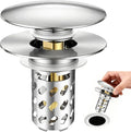 Bathroom Sink Stopper Pop-Up Sink Drain Strainer Hair Catcher | Universal 1.1"-2.17" Drains, Brass Core & Stainless Steel Mesh, Hair Catcher 2 in 1 bathroom Sink Stopper Strainer