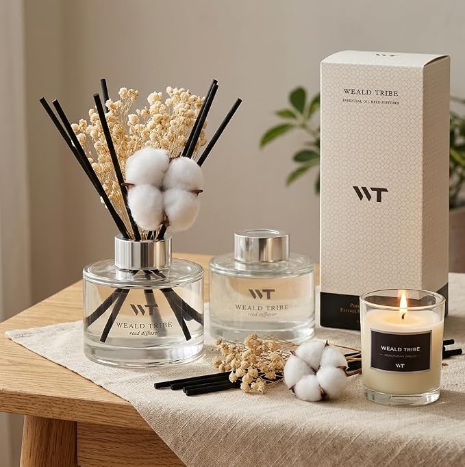 Flower Reed Diffuser Set Pure Cotton Scent for Bathroom Accessories Shelf Decor & Air Fresheners, Sticks Defusers with 5.1 fl oz Essential Oils & Leaves, House Bedroom Office Decor & Gifts