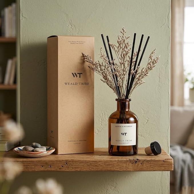 Flower Reed Diffuser Set Vanilla Cinnamon Scent for Bathroom Air Fresheners | 4.0 fl oz Essential Oils with Sticks Home Fragrance Defusers | House Bedroom Office Shelf Decor & Gift