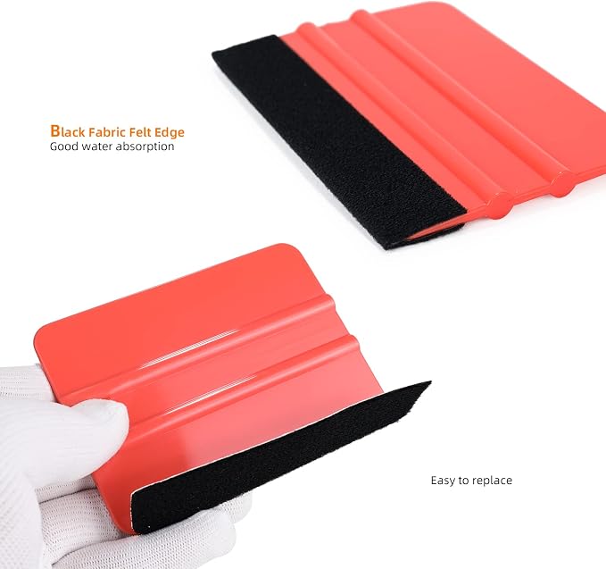 EHDIS 10pcs Vinyl Squeegee 4 Inch Car Vinyl Scraper Decal Applicator Window Tint Wallpaper Smoothing Tool with Black Fabric Felt Edge (Red)