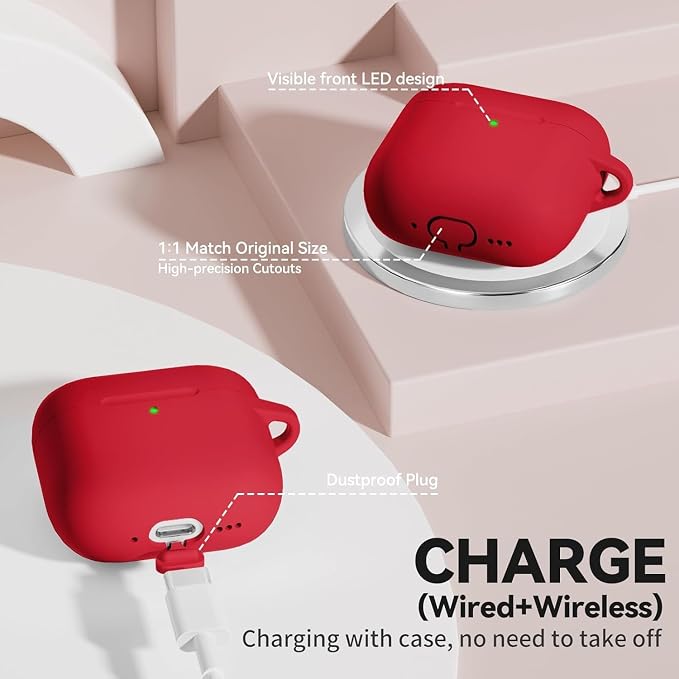 for AirPods 4 Case with Magnetic, TNSNK Silicone AirPod 4 Case Cover Compatible with Apple Airpods 4th Gen, Shockproof Protective Cases for Women Girly with Cleaner Kit and Keychain, Front LED Visible