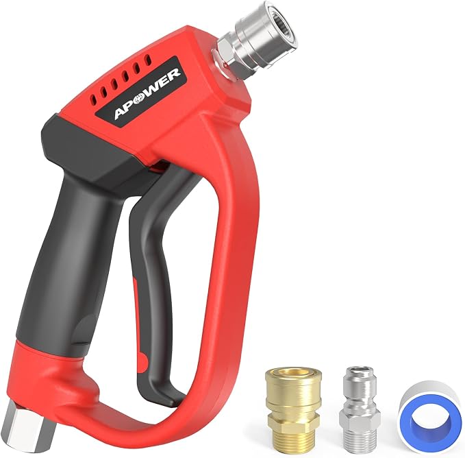 Pressure Washer Gun with 360 Swivel, Max 5000 PSI Power Washer Short Gun with 3/8" Male Plug and 1/4" Quick Connector Coupler, Car Wash Accessories