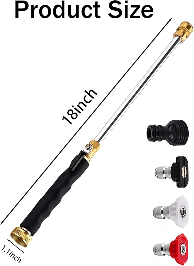 Jet Nozzle High Pressure Hose Nozzle, 18” Hydro Jet Water Hose Nozzle for Garden Hose with 3 Different Nozzles & Hose Quick Connectors, Power Washer Wand for Cleaning Patio, Car, Pet, Window, Black