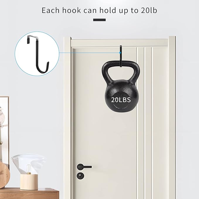 FYY Over the Door Hooks, 4 Pack Door Hangers Hooks with Rubber Prevent Scratches Heavy Duty Organizer Hooks for Living Room, Bathroom, Bedroom, Kitchen Hanging Clothes, Towels, Hats, Coats, Bags Black
