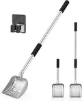 Yangbaga Metal Cat Litter Scoop: Detachable Long Handle Litter Scooper | Heavy Duty Stainless Steel Pooper Scooper w/Deep Shovel-Non Stick Sifter w/Foam Padded Grip-No Bending w/Storage Hook