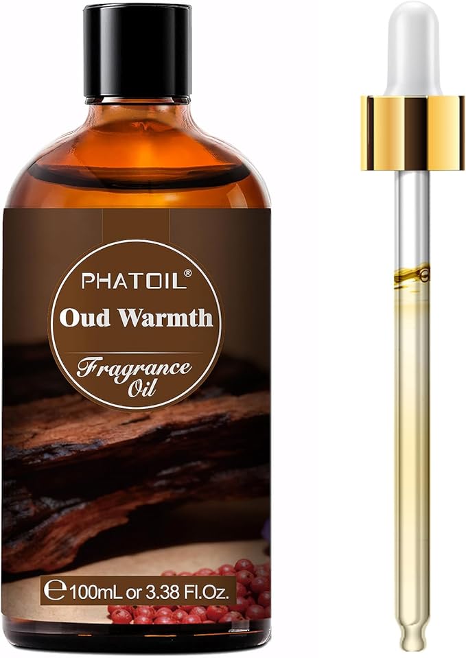 PHATOIL Oud Warmth Fragrance Oil for Diffuser Aromatherapy 3.38FL.OZ | Long Lasting Scented Oils For Humidifier, Air Freshener, DIY Soap Candle, Scent Project Making, Aroma Oil for Home Freshening