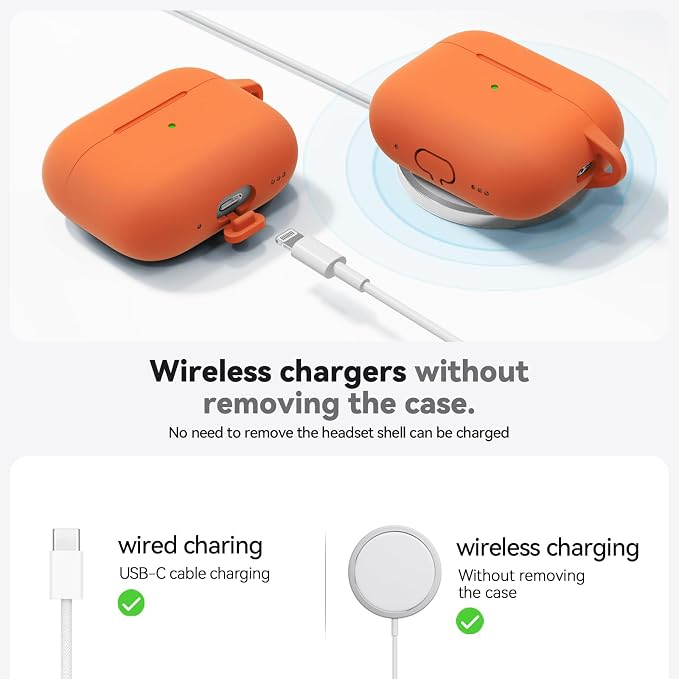Ljusmicker for AirPods Pro 3 Case 2025 with Cleaner Kit,Orange | Soft Silicone Protective Cover for Apple AirPod Pro 3rd Generation Case with Keychain for Women Men,Shockproof