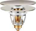 Universal Bathroom Sink Stopper with Hair Catcher, for 1.04-1.97 Inch Drain Hole, Spring Core Bathtub Drain Cover, Pop Up Sink Plug Basin Drain Strainer, Large Lid Brushed Nickel