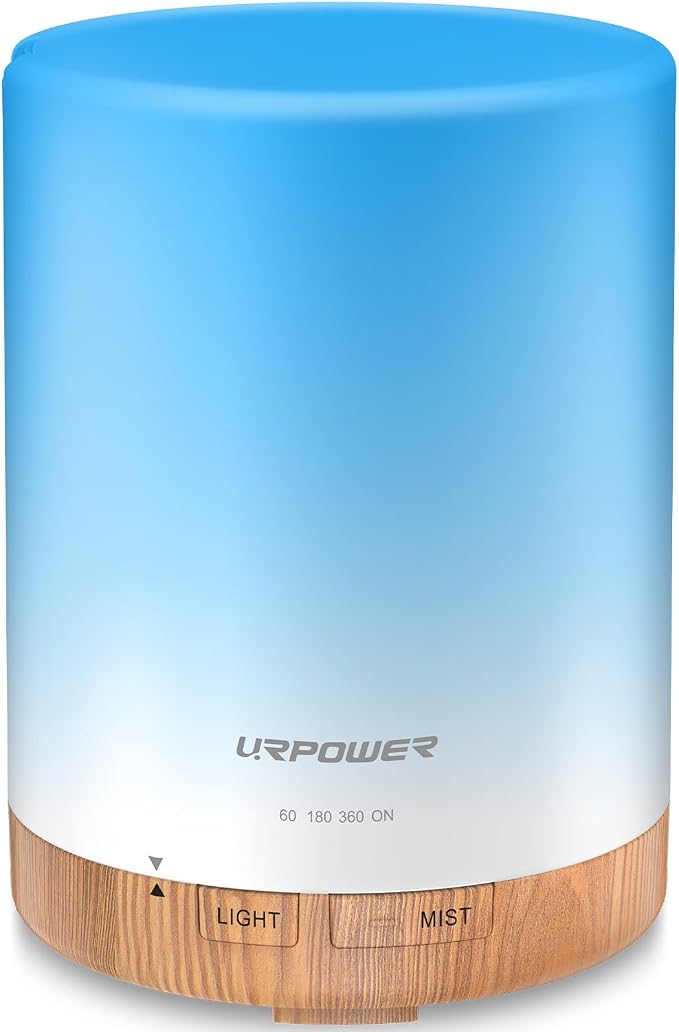 URPOWER 300mL Essential Oil Diffuser Ultrasonic Aromatherapy Diffuser | Quiet Diffuser with Auto-off Protection, 7-Color LED Light & 4 Timer Settings Humidifier for Yoga Bedroom Living Room Office