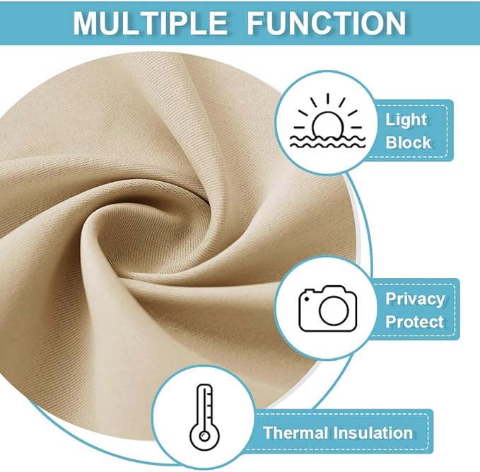RYB HOME Small Window Curtains Blackout - Privacy Energy Saving Insulating Curtains Blinds for Bedroom Bathroom Basement Kids Nursery Kitchen, W 34 x L 48 inches, Biscotti Beige, 2 Panels