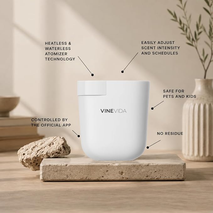 VINEVIDA Prime Plug-in Aroma Diffuser for Home & Office | Waterless Diffuser - Cold Air Diffuser for Essential Oils (2 Hotel Scents Included)