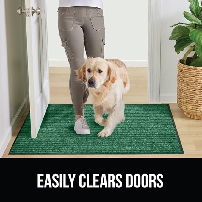 GORILLA GRIP Traffic Guard Door Mat, 47x35, Heavy Duty Welcome Mats, Commercial Office Space Doormat, Waterproof, Fade Resistant, Strong Rubber Backing, Low Profile, Shoe and Boot Scraper, Green