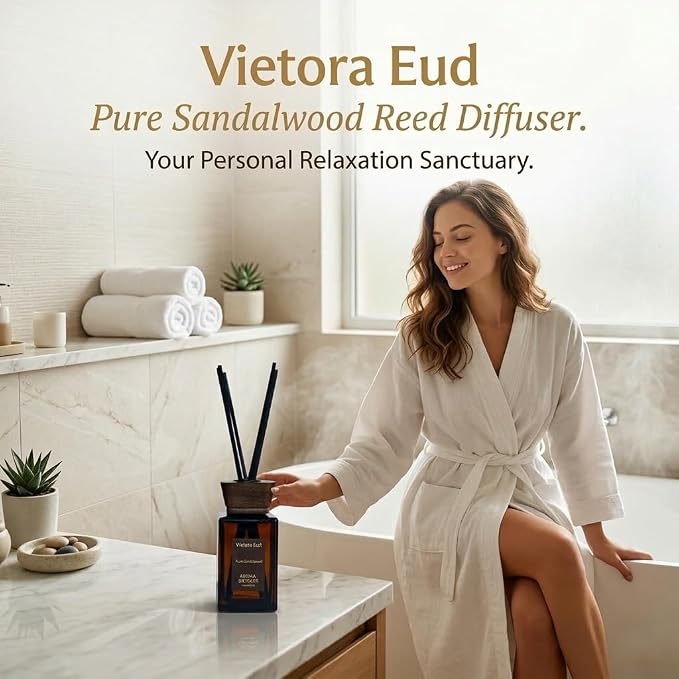 Sandalwood Reed Diffuser, 5.6 Fl Oz | Warm home fragrance; Woody Scent Lasts for 12 Weeks for Bedroom, Bathroom, Living Room or Office; Gift-ready.