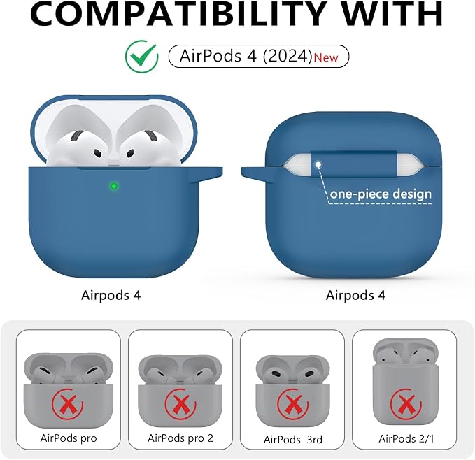 Ljusmicker for AirPods 4 Case 2024 with Cleaner Kit,Soft Silicone Protective Cover for Apple AirPods 4th Generation Cases for Women Men,for AirPod 4 Case Accessories with Keychain-Lake Blue