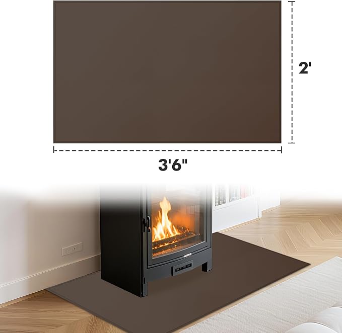 Hearth Rugs for Fireplaces Fire Resistant, 3'6'' x 2' x 0.04'', Brown | 1800°F fireplace rugs fireproof, fiberglass fireplace mats fireproof protect floors carpets from sparks embers, easy to clean