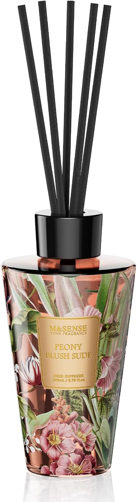 M&SENSE Reed Diffuser Set, Peony Blush Sude, 8.79 oz Natural Essential Oil | Non-Toxic Organic, Long-Lasting Fragrance, Ideal for Living Room, Bedroom, Gifts for Women