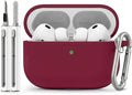 Full-Coverage dustproof Design for AirPods Pro 3 Case Cover with Cleaner Kit, Soft Silicone Cover for AirPods Pro 3rd Generation Comes with Keychain,Suitable for 3rd Generation Case,Wine Red
