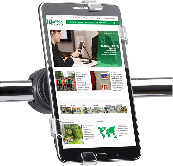 Tarifold X-tend Pole Mount Tablet Holder, Fits 7-10 Inch Tablets, Black | Fits 7-10 inch tablets, 360-degree rotating holder, locking cap screws, secure transparent corners, heavy-duty pole clamp