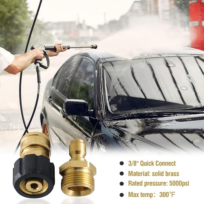 Quick Connect Pressure Washer Adapter Set For Pressure Washer Gun | For Patio Cleaning/Maintaining Outdoor Equipment, M22-14mm Female to 1/4" Socket, Male to 1/4" Plug, Quick Installation,Brass
