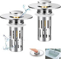2 Pack Bathroom Sink Stopper for 1.06-1.50in (Silver) | Bathroom Sink Drain Pop Up Stopper with Hair Strainer, Universal Drain Filter for US Stainless Steel Floor Drain Filter