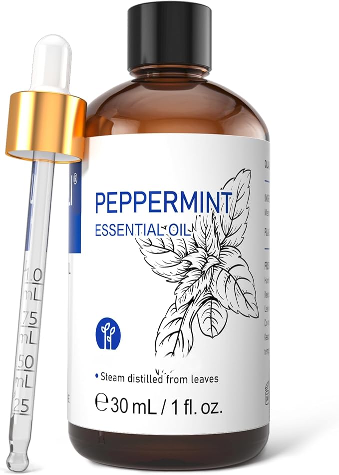HIQILI Peppermint Essential Oil for Hair, Skin Care, Aromatherapy | Invigorating Minty Aroma for DIY Cleaning Spray, Massage & Home Freshening - 30mL / 1.01 fl oz