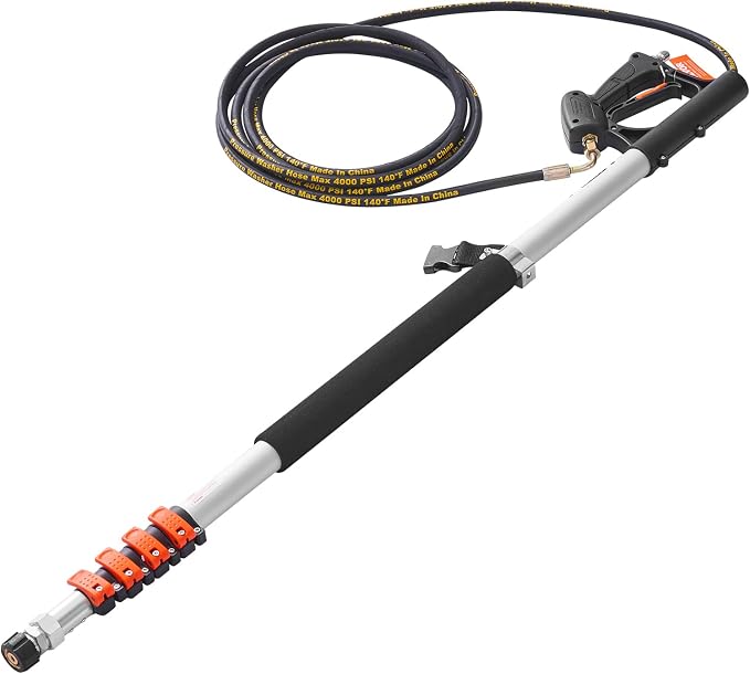 VEVOR Pressure Washer Telescoping Wand, 18 ft, 4000 psi, Telescopic Spray Wand with Power Washer Extension Wands, Gutter Cleaner, Brush Head, 5 Spray Nozzle Tips, Adapter and Adjustable Support Belt
