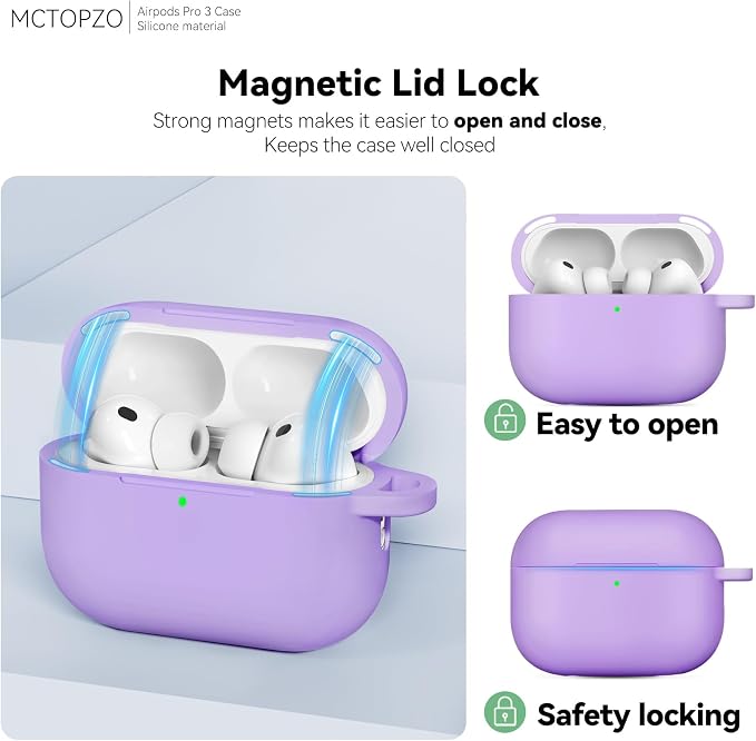 for AirPods Pro 3 Case 2025,Come with Cleaner Kit,Magnetic Purple | Silicone Protective Cover for Airpod Pro 3rd Generation Case with Keychain,for Women Men,One-Piece Design,Shockproof,Magnetic