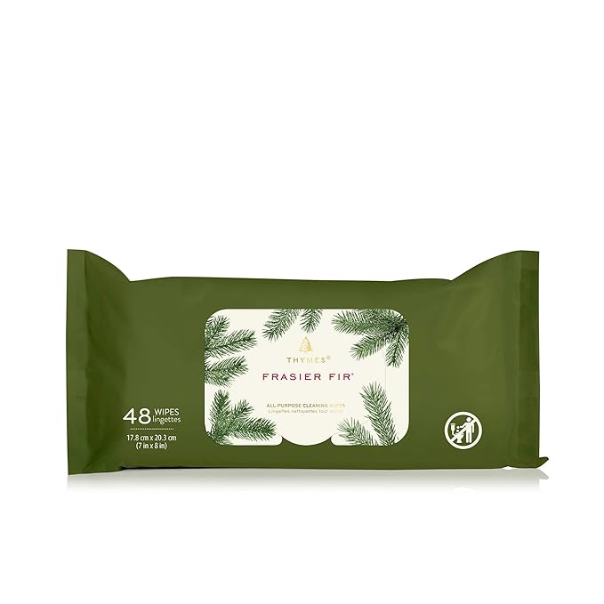 Thymes Frasier Fir All-Purpose Cleaning Wipes – Multi-Purpose Cleaning Wipes – Safe for Countertops, Walls, and Other Non-Porous Surfaces – Cruelty Free Surface Wipes (1 Pack of 48 Wipes)