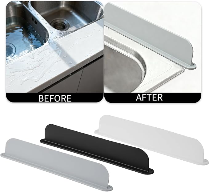 19.2inch(49cm) Silicone Sink Splash Guard, Sink Splash Guard with Suction Cup,Kitchen Sink Water Splash Guard, Kitchen Sink Splash Guard that Can Be Placed Behind (1, Gray)